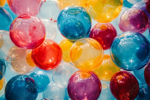 Colorful balloons floating against a bright sky during a festive event celebr...