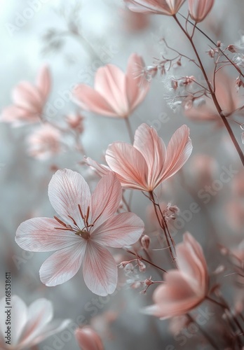 Delicate pink blossoms in a soft, dreamy background capturing the essence of ...