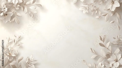 Delicate off white flowers and leaves frame a blank space