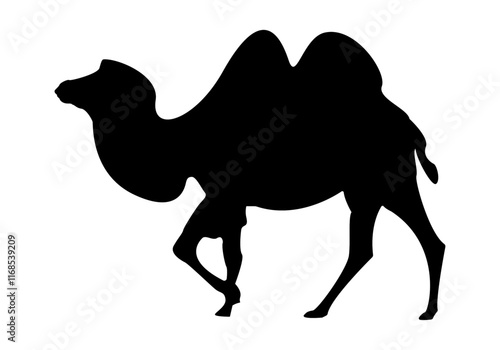 Silueta negra de un camello bactriano de dos jorobas. Animal del desierto