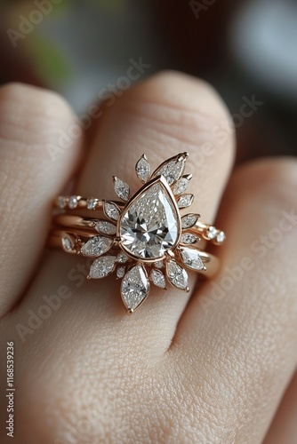 Elegant floral engagement ring set with diamonds on a hand