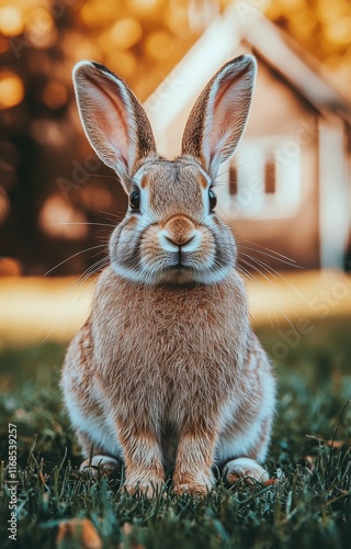 Cute rabbit exploring the green grass in a sunny outdoor setting