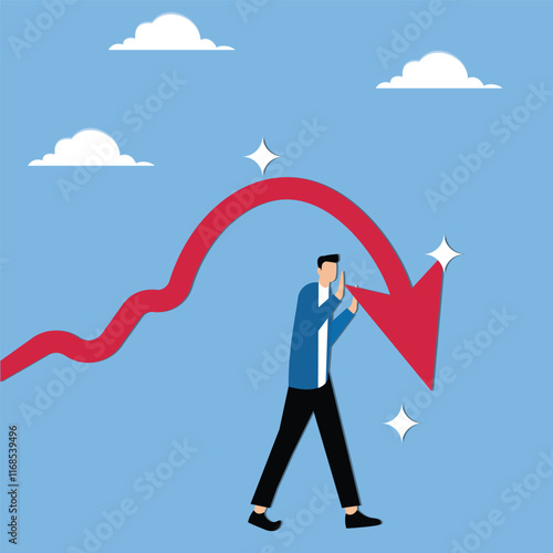 Businessmen try to push back the falling arrows to reduce losses, avoid risks and improve poor development