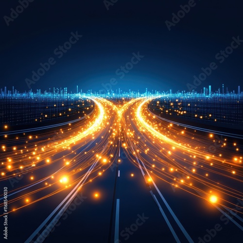 Dynamic city road with glowing lights.