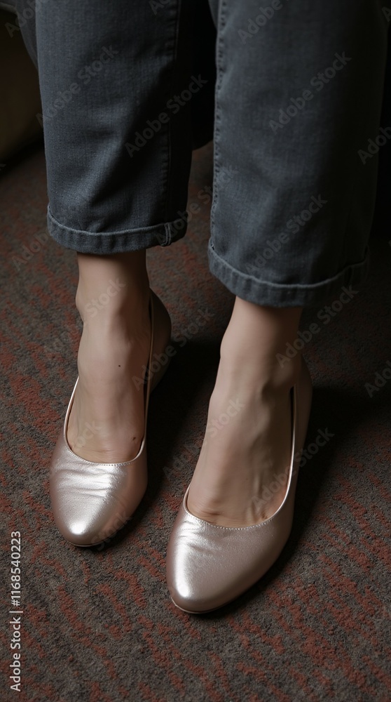Pink Ballet Flats on a Textured Carpet. Pink Ballet Flats on a Textured Carpet.