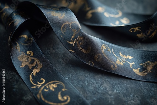 Delicate sheer ribbon with polka dots draped elegantly on a soft blue surface