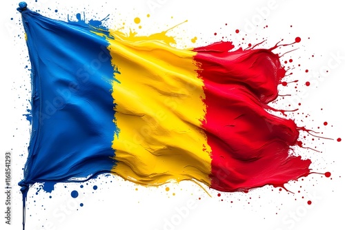 Fotografie Artistic Representation of the Romania Flag Featuring a Fluid Fabric Effect and
