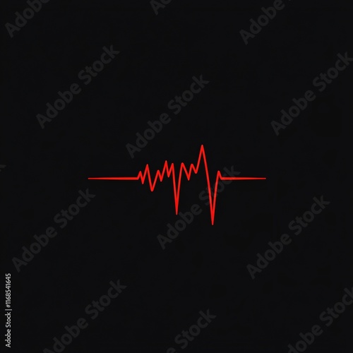 Flat Heart Monitor Icon with Sharp Lines and Vibrant Red Neon Colors on a Dark Background photo