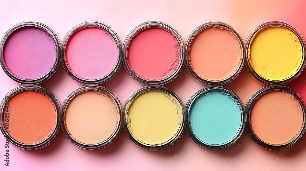 Ten Colorful Cosmetic Creams in Small Containers Ten Colorful Cosmetic Creams in Small Containers