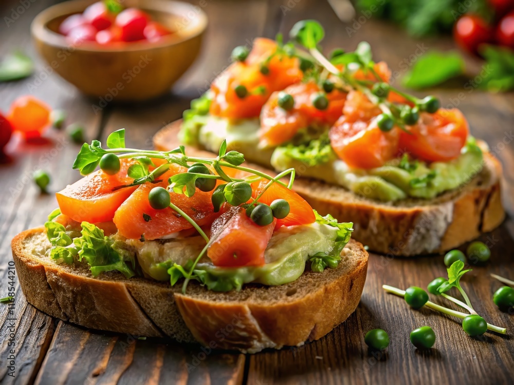 Delicious Open-Faced Salmon Sandwiches with Guacamole & Microgreens - Healthy Gourmet Food Delicious Open-Faced Salmon Sandwiches with Guacamole & Microgreens - Healthy Gourmet Food
