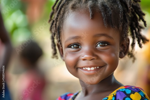 Smiling girl with braided hair in vibrant outdoor setting during daylight hours