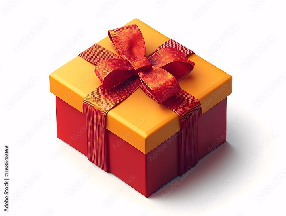 Red and yellow gift box with a red ribbon. Red and yellow gift box with a red ribbon.