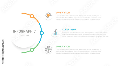 A simple three-step infographic for a presentation, booklet with editable icons. Timeline infographics