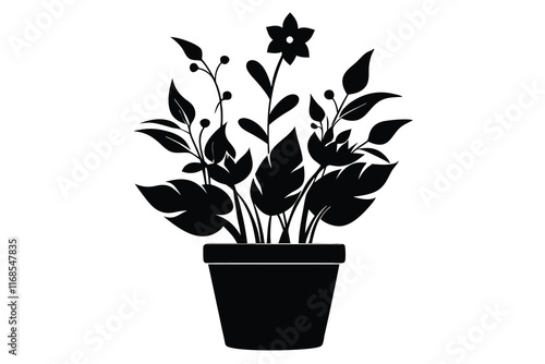 Flower and plant growing in a pot with leaves and sprout, symbolizing nature and life