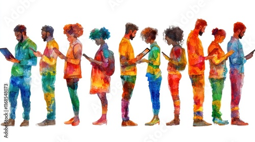 Diverse people using digital tablets.