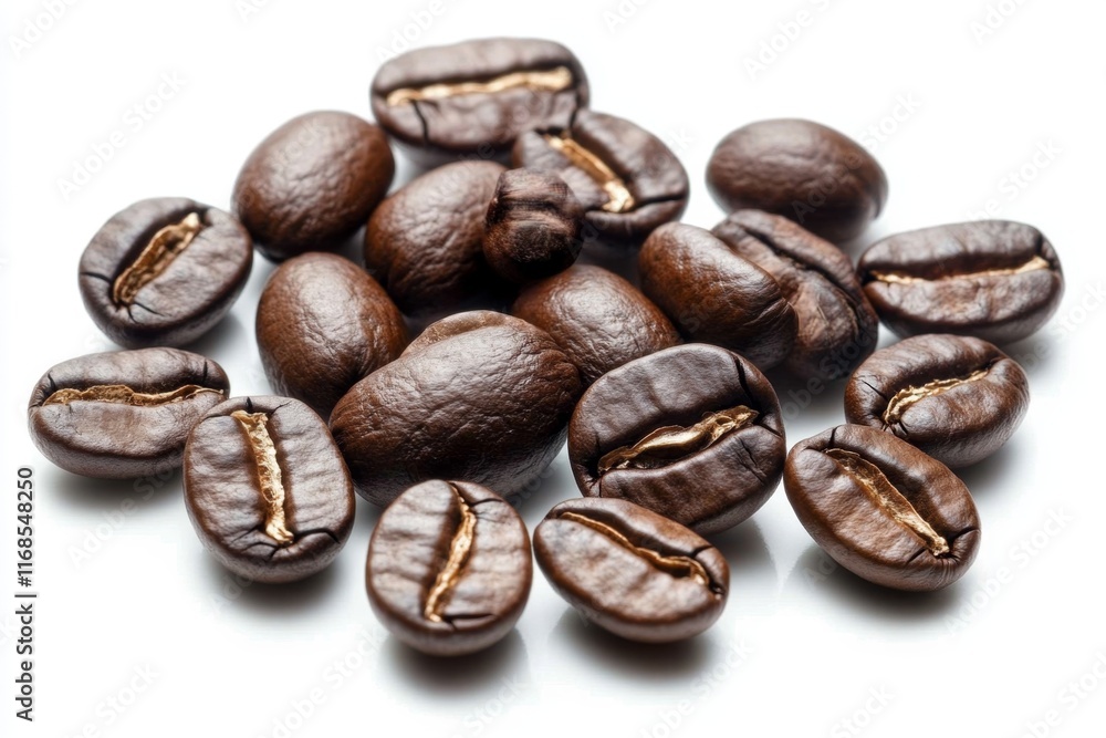 Roasted coffee beans pile isolated on white. Roasted coffee beans pile isolated on white.
