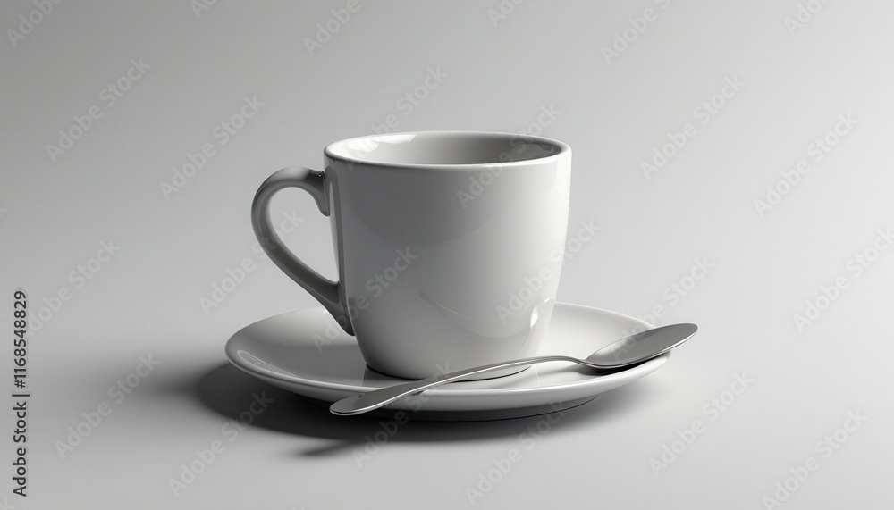 Mockup Coffee Mug on white background with saucer and spoon. Packaging template mockup Mockup Coffee Mug on white background with saucer and spoon. Packaging template mockup