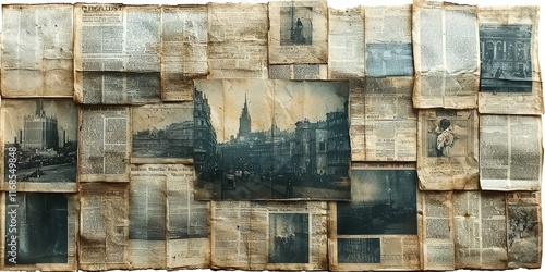 Collage of Early 1900s Newspaper Articles with Faded Headlines and Photos
