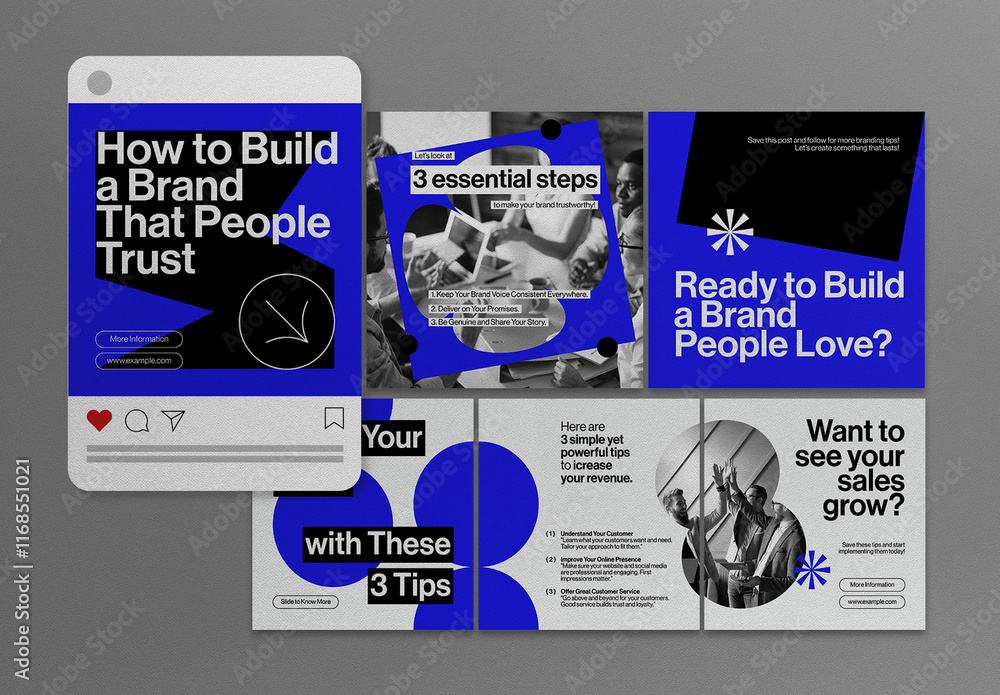 Blue Abstract Shape Business Instagram Carousel Layout Stock Template ...