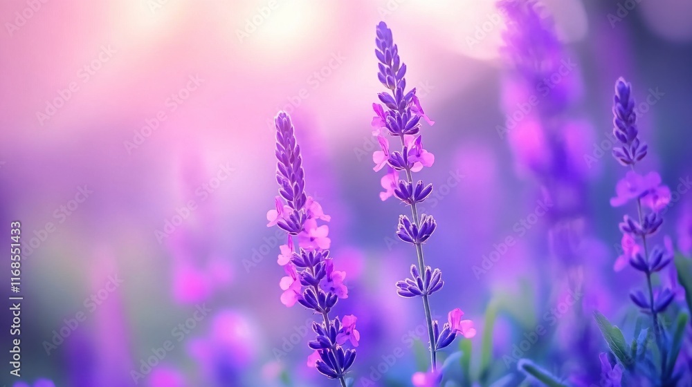 Obraz premium Delicate Lavender Blooms in Soft Focus Under Gentle Light at Dawn