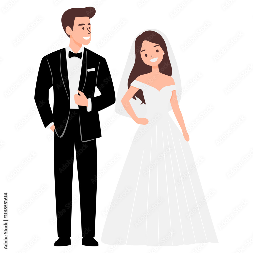 bride and groom standing together isolate on white bride and groom standing together isolate on white