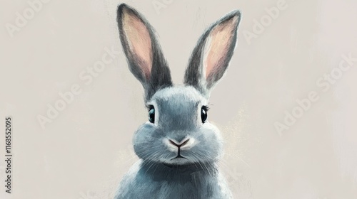 Realistic depiction of a rabbit against a soft neutral background in a serene...