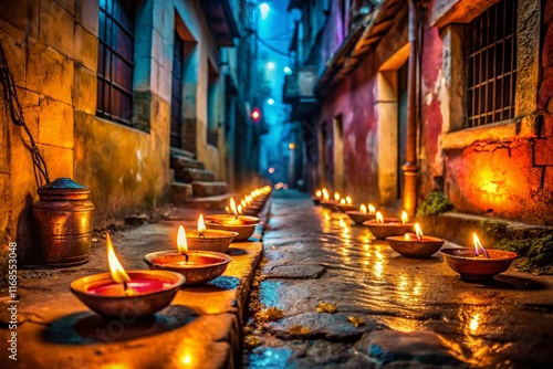 Diwali Festival: Urban Exploration of Traditional Oil Lamps photo