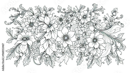 Wallpaper Mural A coloring book with single-line patterns in the form of a fashion trend, vegetation and fantasy, a basis for a tattoo Torontodigital.ca