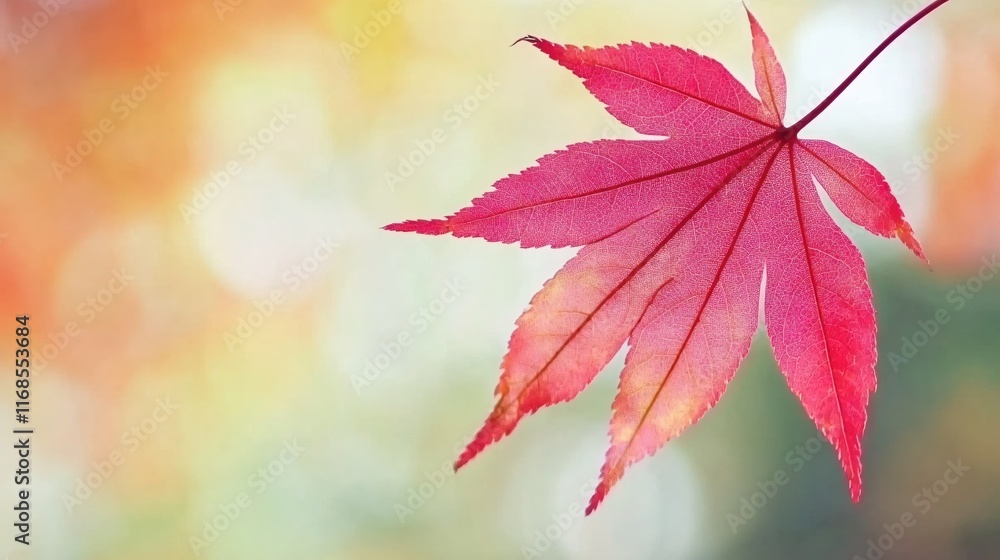 Vibrant Red Maple Leaf Isolated on Soft Bokeh Background in Autumn Season Vibrant Red Maple Leaf Isolated on Soft Bokeh Background in Autumn Season