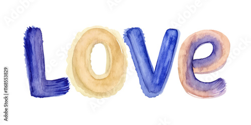 Colorful watercolor letters, artistic love design, vibrant hues, decorative typography, romantic theme, creative expression.