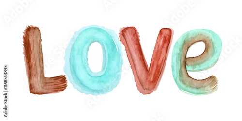 Colorful watercolor letters, artistic love design, vibrant hues, creative expression, romantic theme, decorative art.
