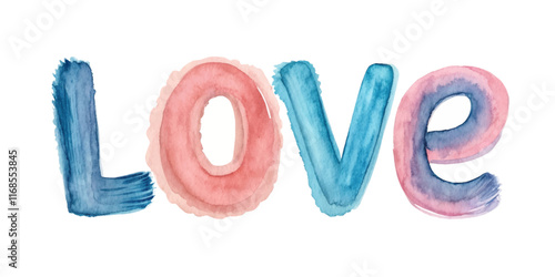 Colorful watercolor letters, artistic love design, vibrant hues, romantic theme, decorative wall art.