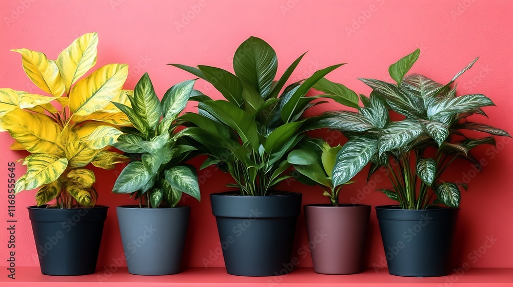 Fototapeta premium Colorful potted plants on a coral shelf