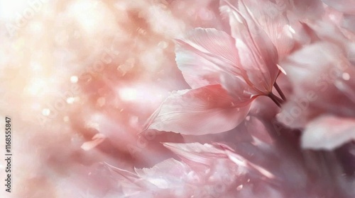 Soft pastel flowers bloom in a serene background with gentle colors and delic...