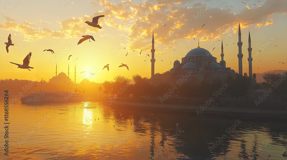Obraz premium A Serene Sunset Reflecting on Calm Waters