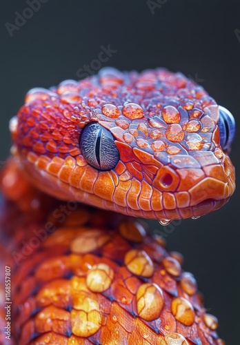 Colorful snake showcased with intricate scales and bright hues in a close-up ...
