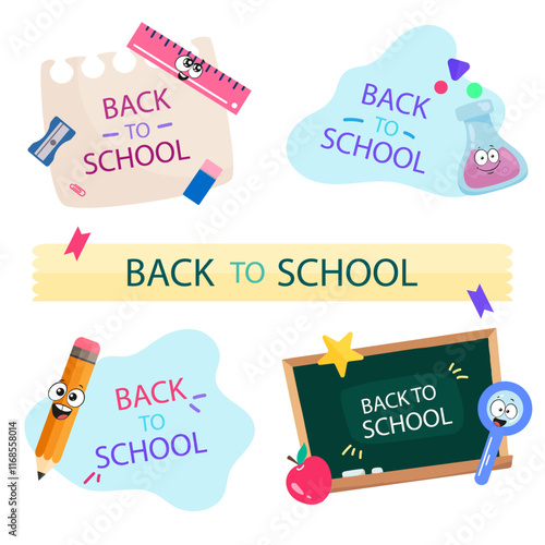 Back to School Cute Stationery Illustration vector illustration