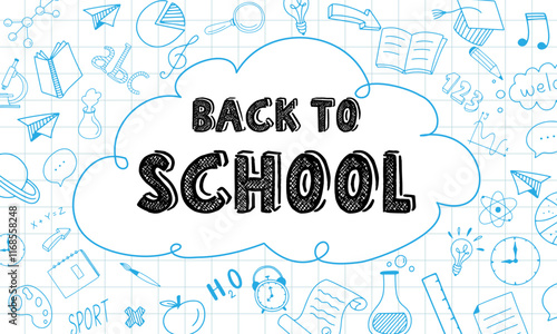 Back to School Doodle Illustration on Grid Background vector illustration