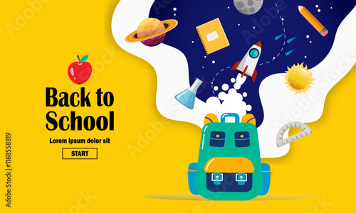 Backpack with School Supplies and Space Elements Illustration vector illustration