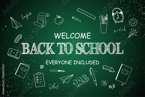 Chalkboard Back to School Illustration Green Background vector illustration