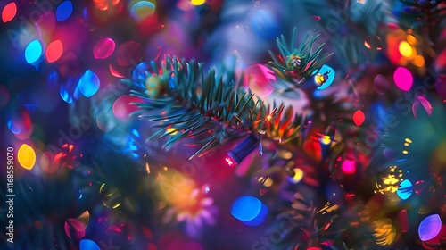 Wallpaper Mural sparkling Christmas tree lights glowing against dark winter night Torontodigital.ca