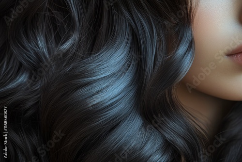 Elegant long dark hair showcasing smooth texture and natural shine in a close...
