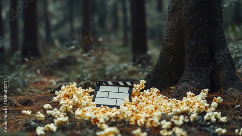 Snack time with scattered popcorn on a light background perfect for movie nights