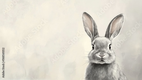 Realistic depiction of a rabbit against a soft neutral background in a serene...