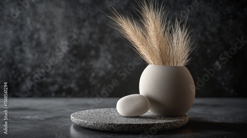 Natural decor arrangement featuring pampas grass on a textured surface in sof...