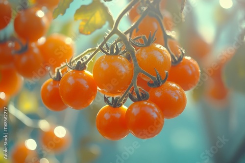 Ripe tomatoes growing in a garden during sunset in a warm climate