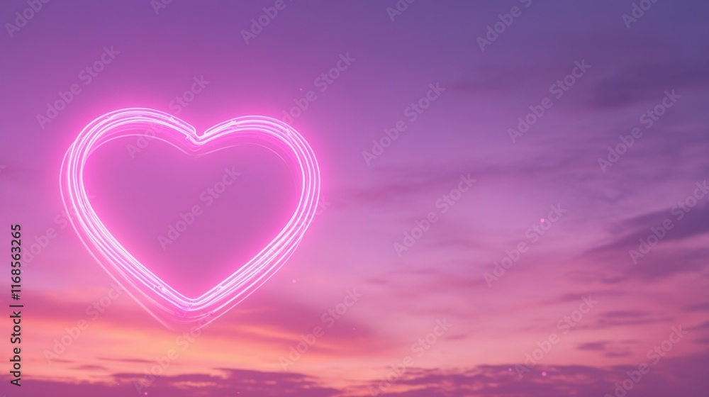 Luminous Heart Neon Sign Against a Gradient Twilight Sky, Soft Pink and Purple Tones, Ethereal Light Rays, Romantic Floating Particles, Creating a Dreamy Valentine's Atmosphere with Dramatic Lighting Luminous Heart Neon Sign Against a Gradient Twilight Sky, Soft Pink and Purple Tones, Ethereal Light Rays, Romantic Floating Particles, Creating a Dreamy Valentine's Atmosphere with Dramatic Lighting