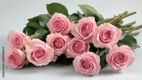 Soft pink roses arranged beautifully on a light background creating a serene ...