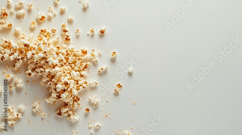 Snack time with scattered popcorn on a light background perfect for movie nights