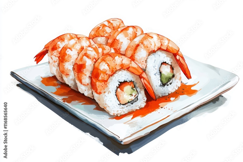 Delicious shrimp sushi rolls on a plate. Delicious shrimp sushi rolls on a plate.